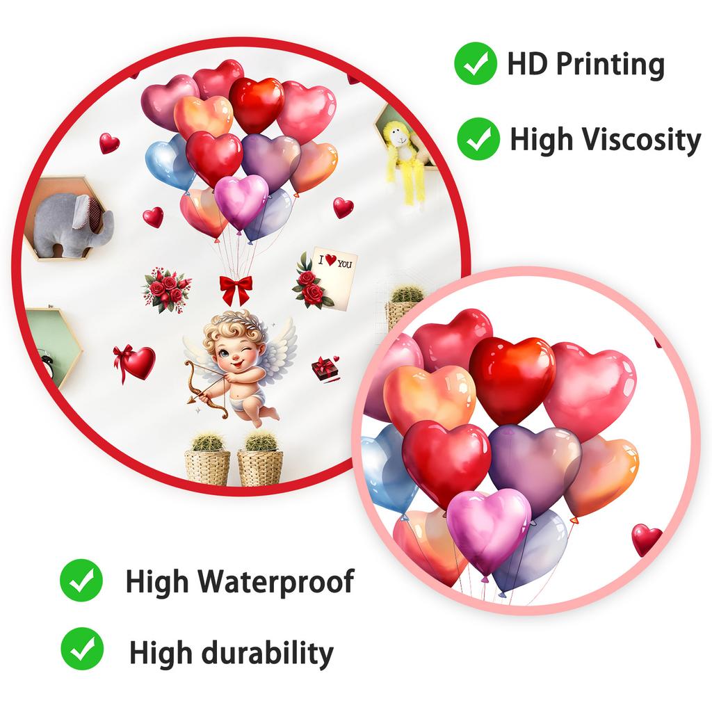 Cupid Love Arrow and Balloons Wall Sticker Self-Adhesive Removable for Living Room Bedroom Valentine Home Decor