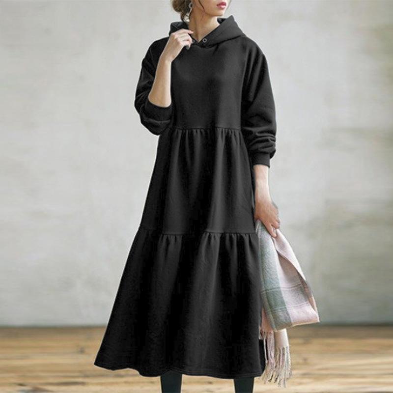 Solid Color Sweatshirt Long Dress Women Vintage Women Loose Long Sweatshirt