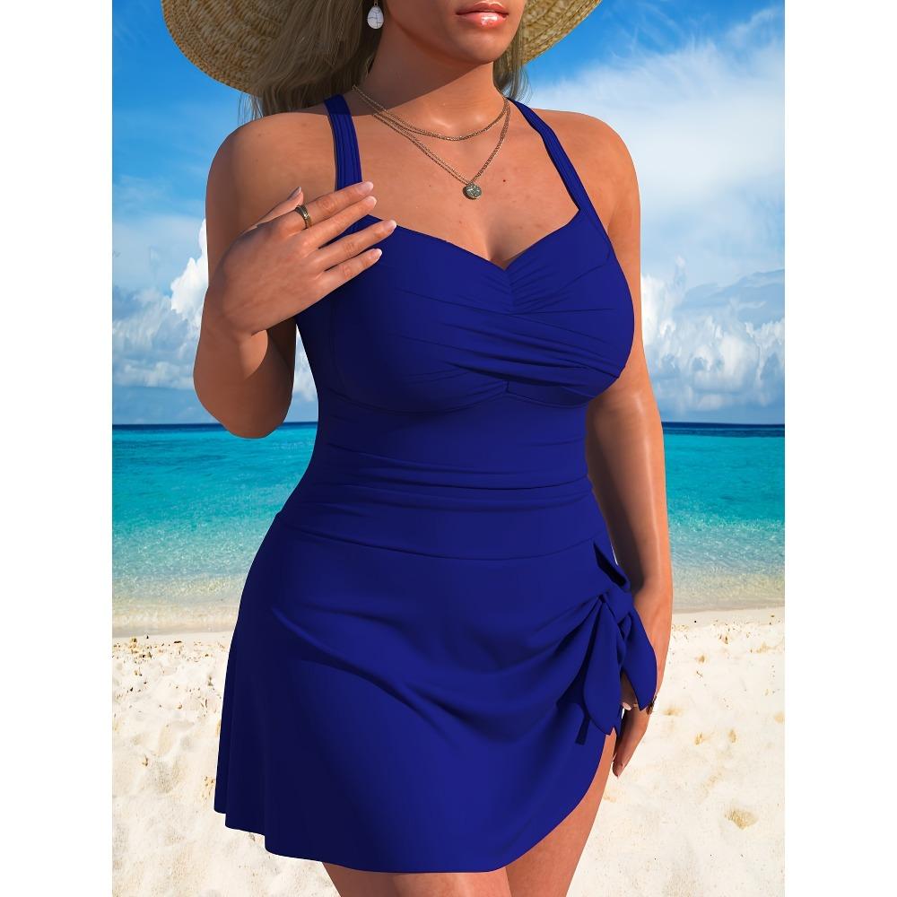 

Купальник большого размера женский европейский и американский, закрывающий полноту и стройнящий, слитный 5XL тёмно-синий