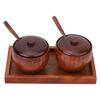 1 Set Wood Storage Jar Matching Mini Spice Spoon Organizer Set Seasoning Storage