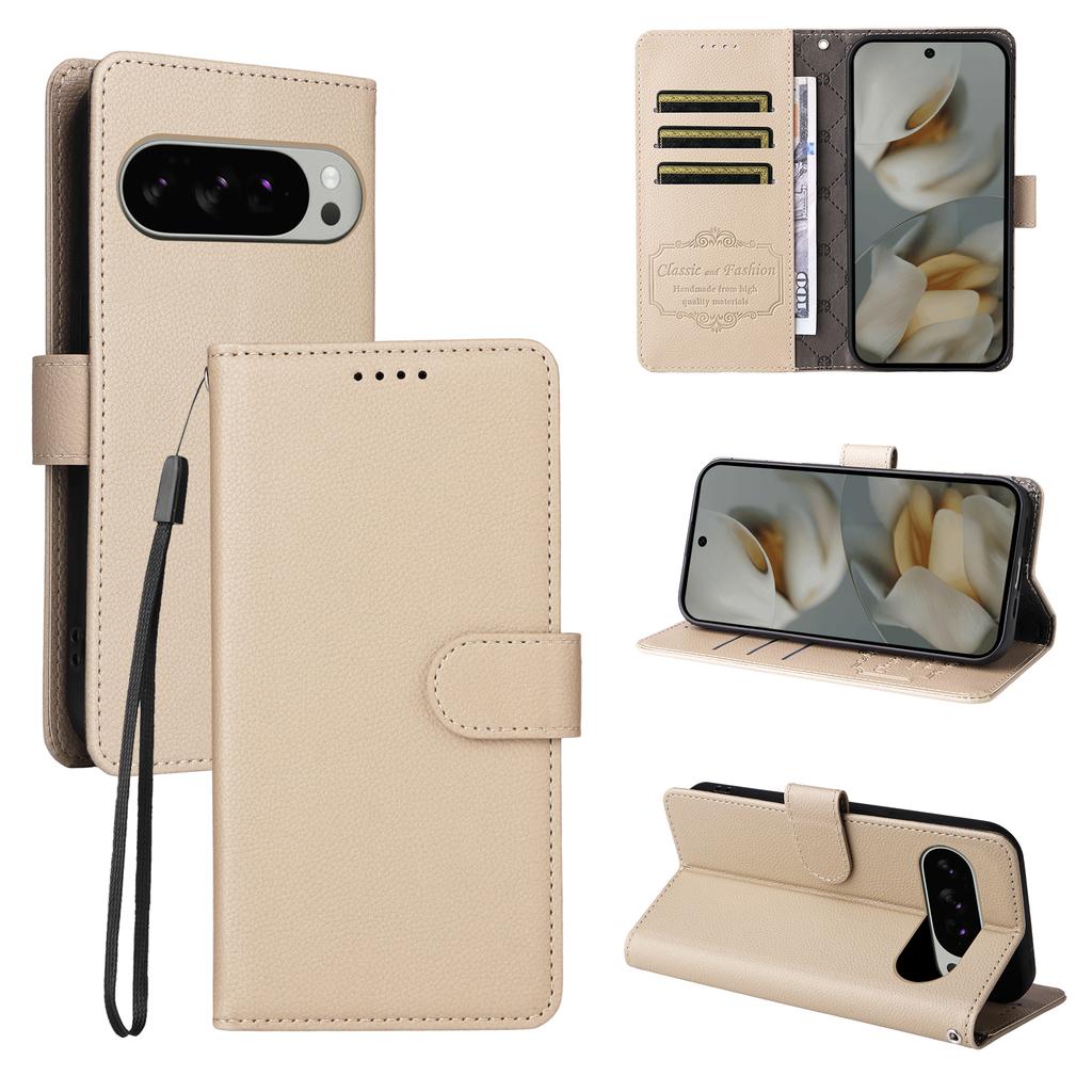 For Google Pixel 9 Pro XL/Google Pixel 10 Pro XL Case RFID Blocking 3 Card Slots PU Leather Phone Cover with Wrist Strap