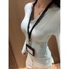 Slightly Mature Henley Collar Buttoned Shoulder Long Sleeve Women's Slim Fit Faux Cashmere Top for Autumn/Winter