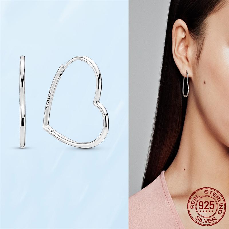 Real Original 925 Sterling Silver Daisy Flower Feather Hoop Heart Stud Earrings Fit Women Fashion Jewelry Engagement Party Gift