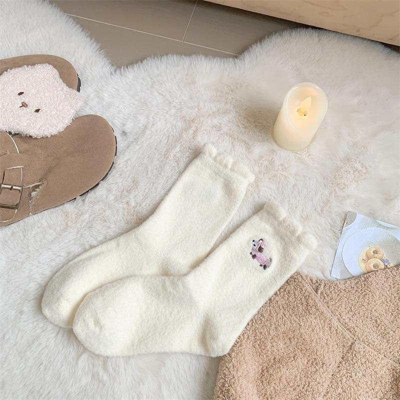 Cute And Playful Women's Mid-Calf Socks Fall & Winter Fleece-Lined Thickened Warm Socks Cartoon Plush Long Socks