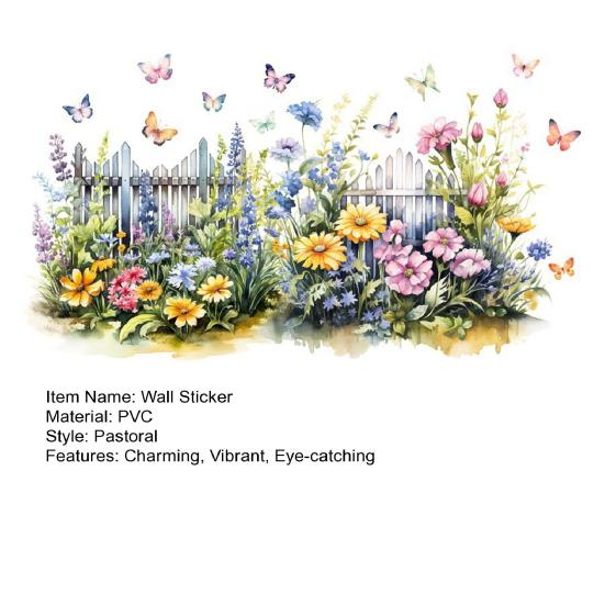Wildflower Fence Wall Sticker Colorful Wall Murals Butterfly Floral Removable Peel And Stick Decals