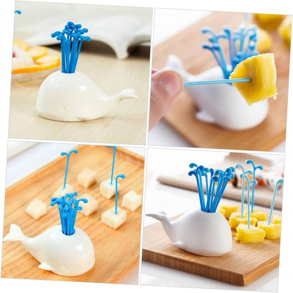 Liebliches Beluga Brunnen Obstgabel Set Kreativer Tier Wal Fruchtspieß, 16 Obstgabeln, 1 Wal Basis