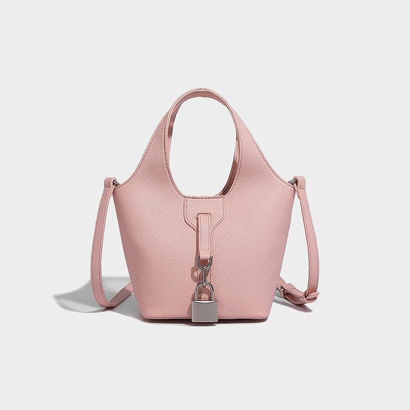 

2024 New Fashion Lychee Pattern Vegetable Basket Bucket Bag Casual Soft Leather Handbag Textured Shoulder Bag Crossbody Bag розовый