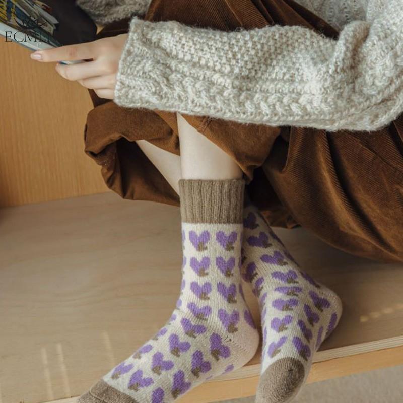 Purple Heart Knit Socks Soft Warm and Cozy for Fall and Winter Women's Fashion Socks