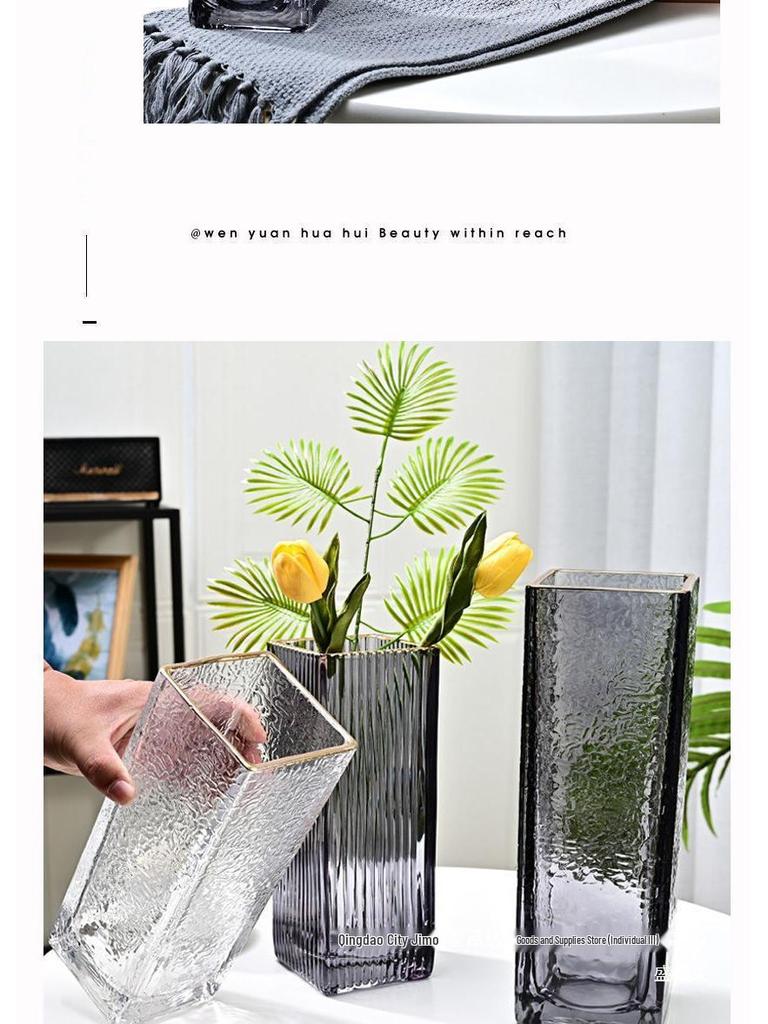 Thickened Square Glass Vase for Fresh Flowers - Elegant Hydroponic Floral Container for Living Room & Dining Table Decor
