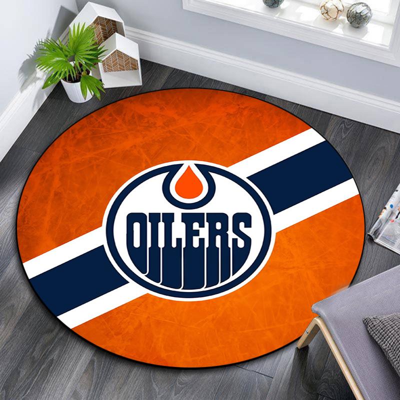 Edmonton Oilers Round Area Rug,Carpet Rug for Living Room Bedroom Sofa Playroom Decor,Non-slip Floor Mat
