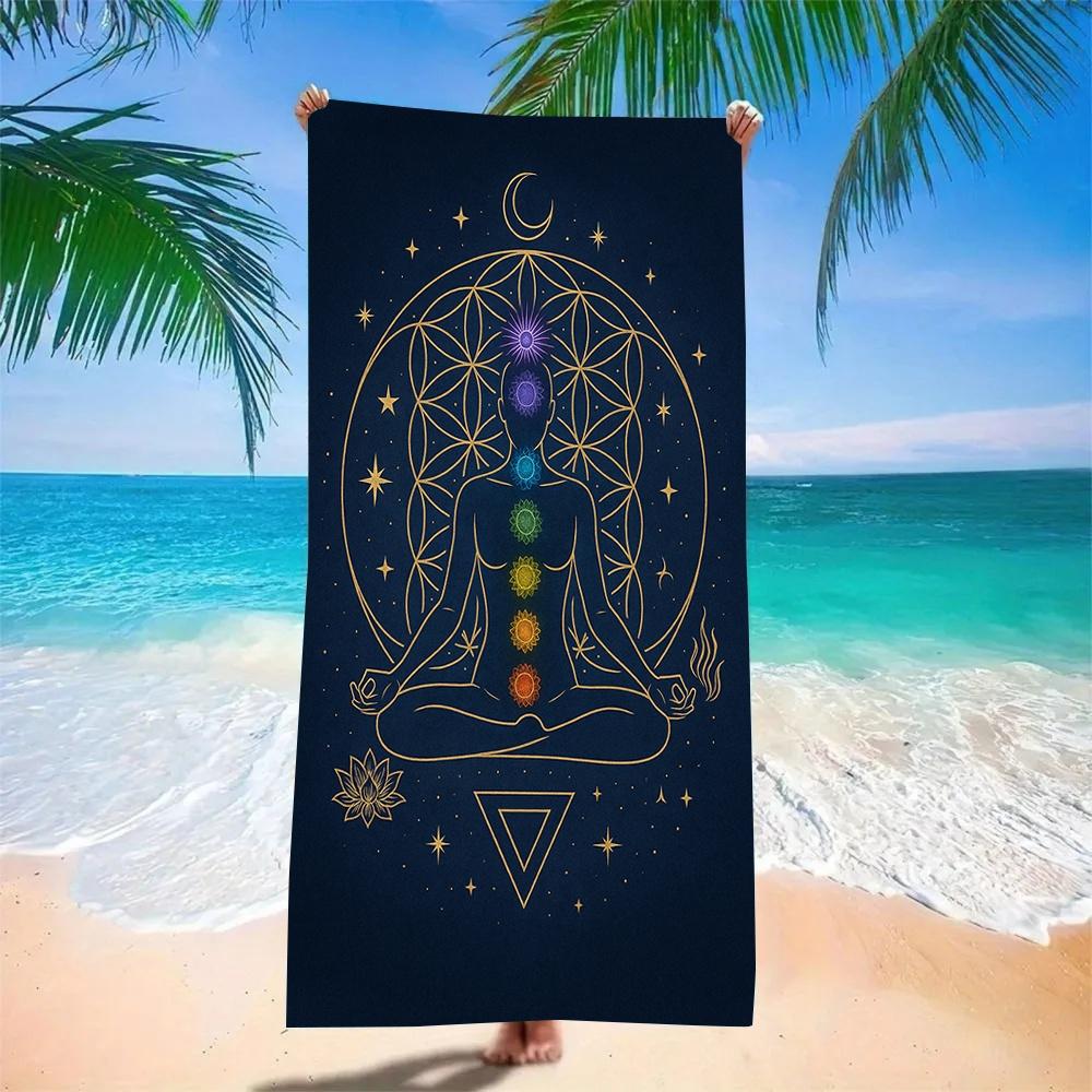 Blauer Sternenhimmel Hamsa Hand Strandtuch Super Saugfähig Schnell Trocknend Mikrofaser, Spirituelles Boho Muster Decke für Picknick & Outdoor