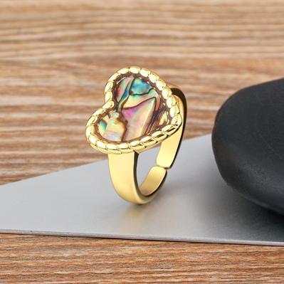 Nidin Daily Versatile Delicate Sweet Romantic Heart-shaped Natural Stone Adjustable Open Ring 5 Colors Fashion Party Jewelry