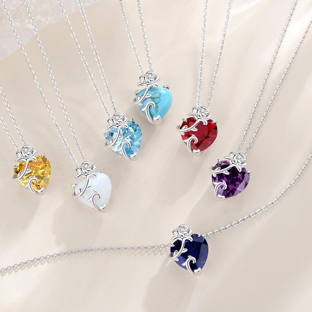 [AGVANA] Women's Necklace, Synthetic Opal, October Birthstone, "Blooming Flowers" Motif, Platinum Plated, Sterling Silver 925, Perfect for Christmas,