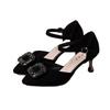 Square buckle with temperament with skirt fashionable versatile and comfortable summer new rhinestone high-heeled sandals women
