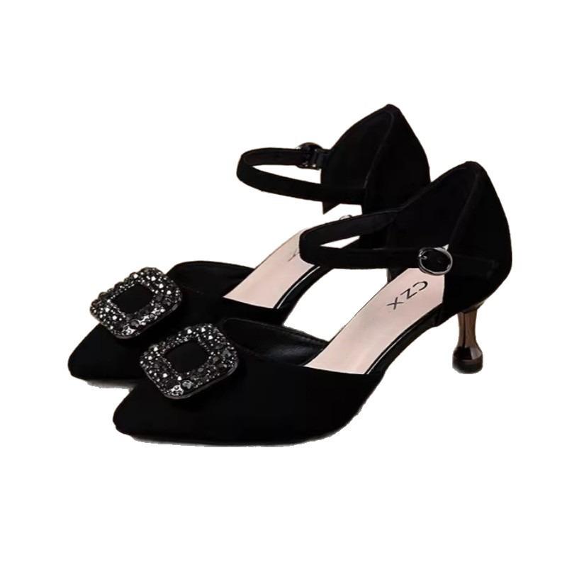 Square buckle with temperament with skirt fashionable versatile and comfortable summer new rhinestone high-heeled sandals women