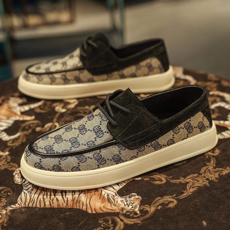2024 New Shoes for Men Canvas Casual Shoes Street Fashion Print Flat Skateboard Shoes Youth Lace-up Sneakers