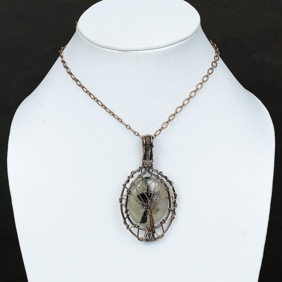 Black Rutile Gemstone Copper Wire Wrap Jewelry Pendant 2.99"