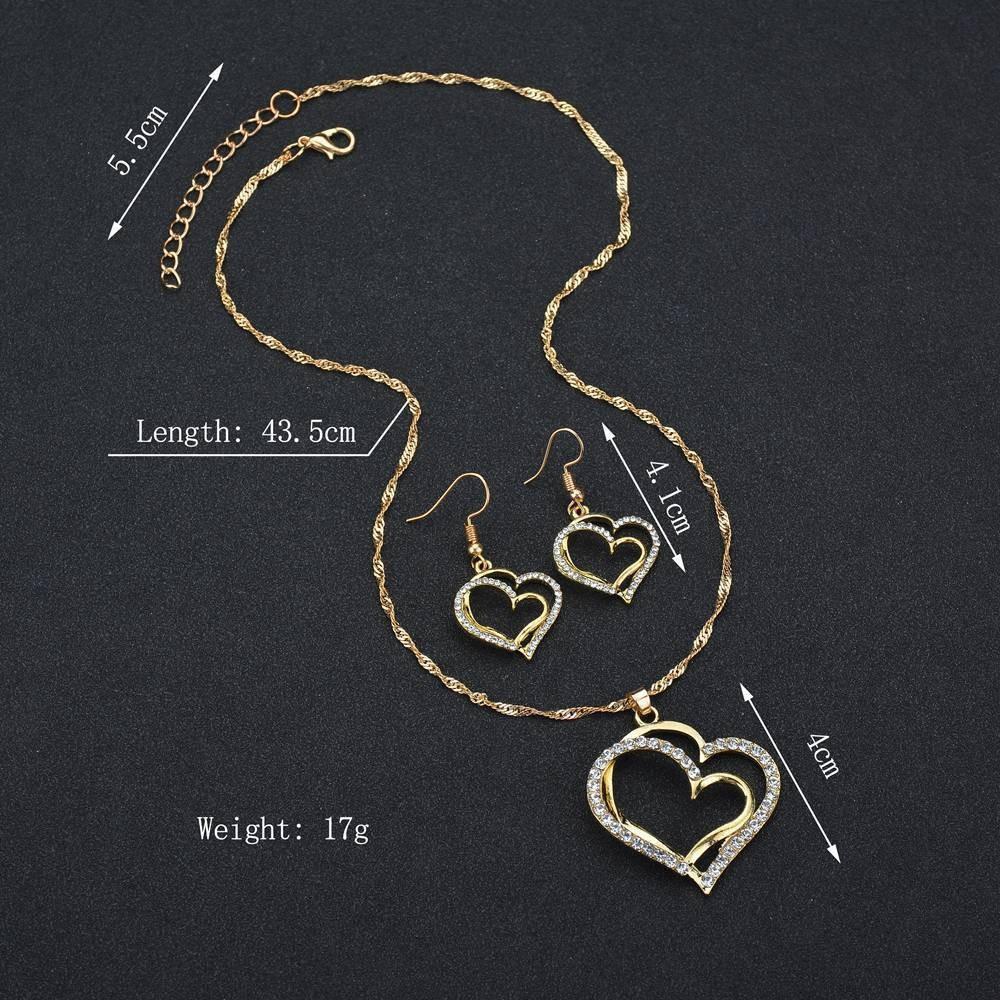 4pcs Gold-color Necklace Earrings Bracelet Set Women Fashion Vintage Design Peach Heart Combo Set
