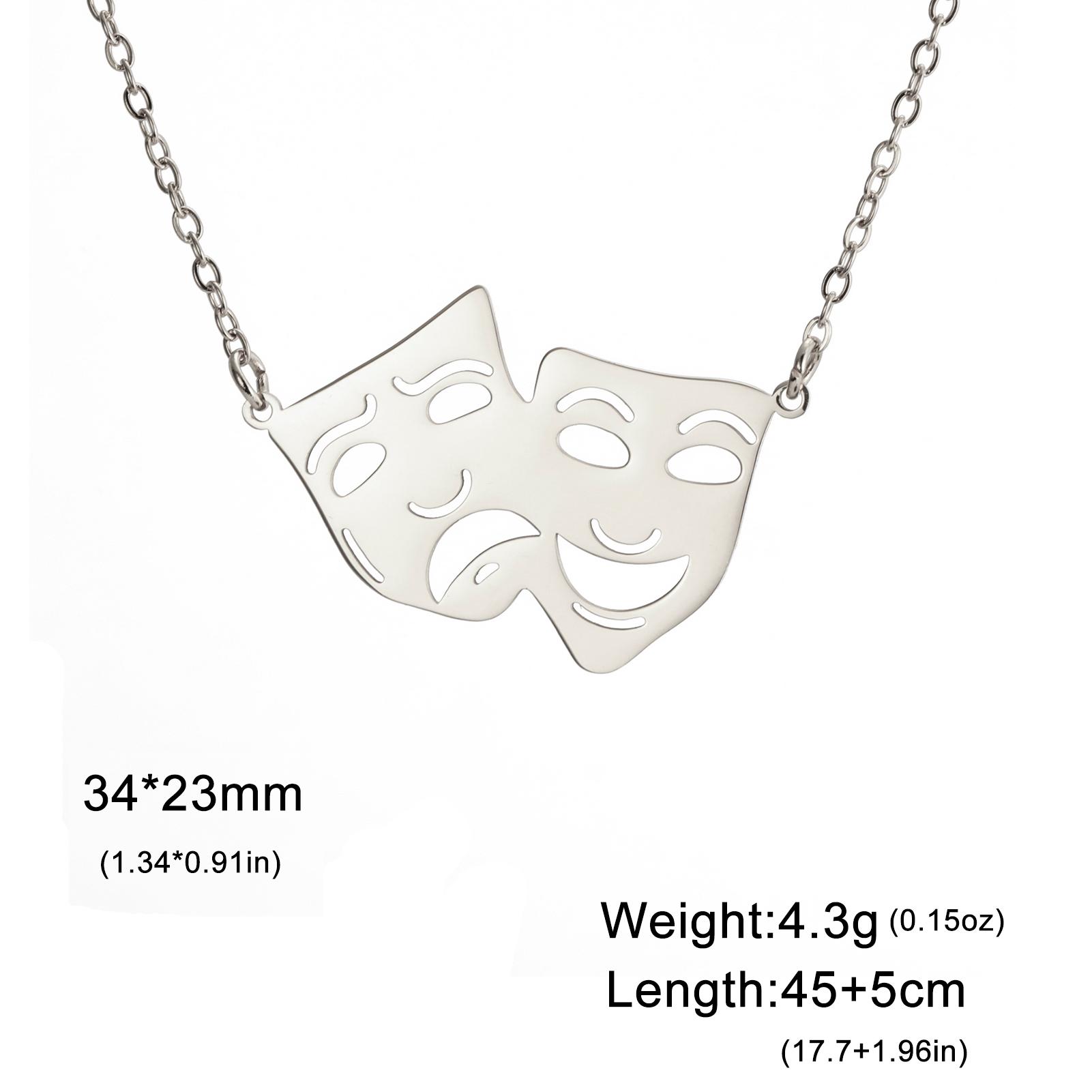 LIKGREAT Comedy Tragedy Masks for Drama Necklaces Stainless Steel Theater and Actors Greek Face Pendant Party Gift for Women Men