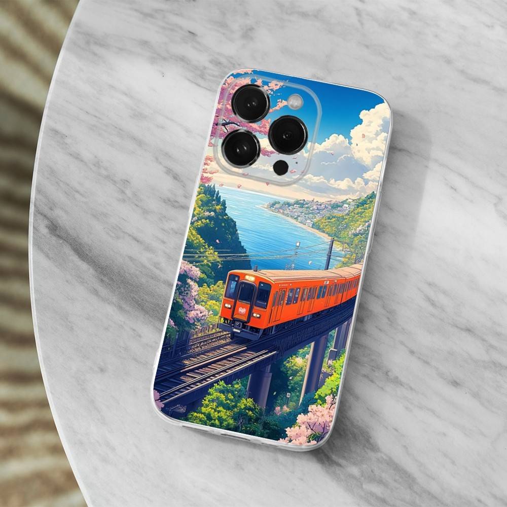Cartoon Art Classic Train Case For iPhone X,14,16,Mini,XS,SE,12,15,Pro,17,Plus,11,Max,13,XR,Transparent Soft Cover