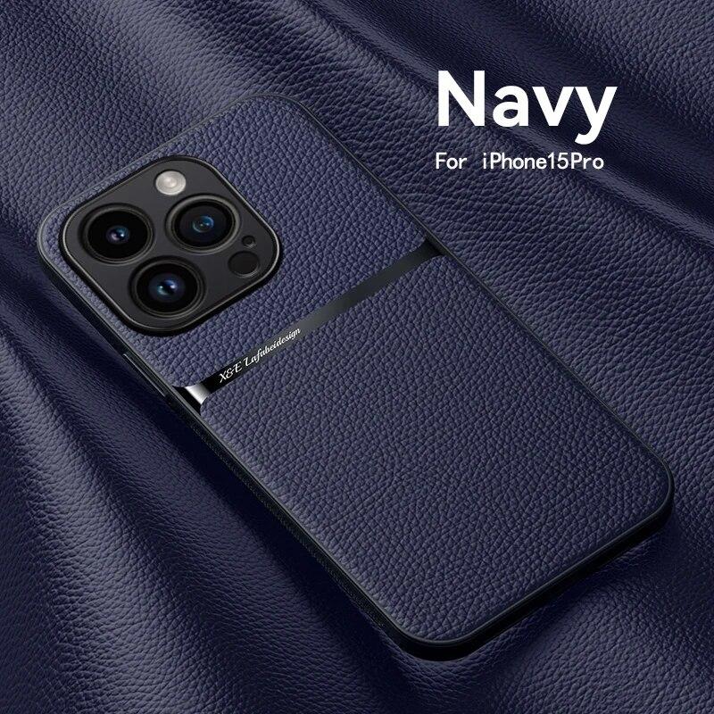 For iPhone 15 14 13 12 11 Pro Max Case Magnetic Car Holder Phone Case For iPhone 14 15 Plus X XR XS Max Soft Leather Back Cover