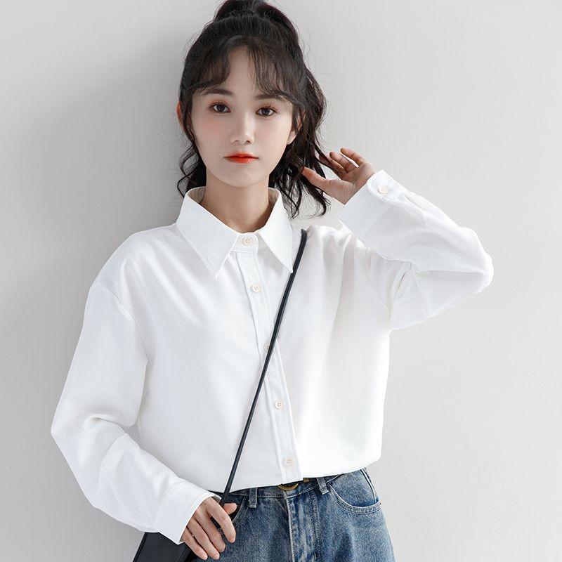 Women's Spring White Long Sleeve Korean Style Layering Shirt - Versatile Student Outerwear