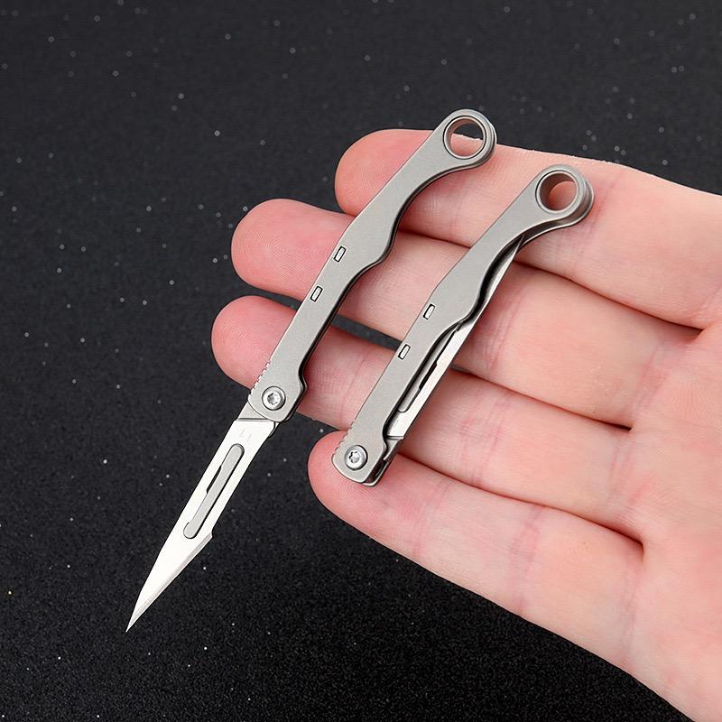 Multi Style New Mini Titanium Alloy Folding Surgical Knife for Outdoor Camping, Portable EDC Knife with 10 Free Blades