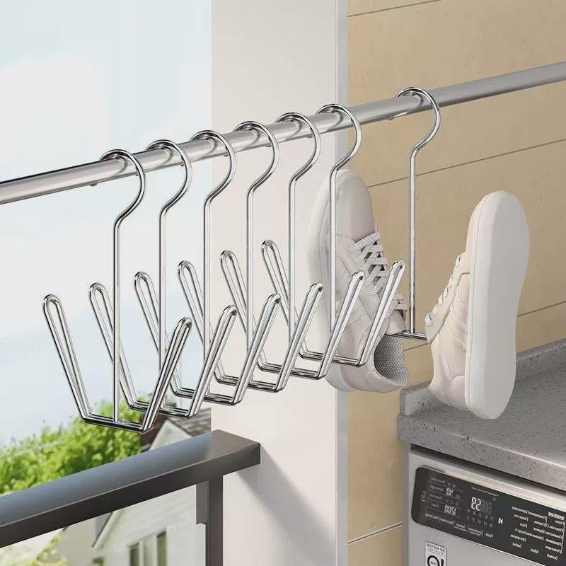 2/5Pcs Stainless Steel Shoe Rack Hangers Metal Storage Box Space-Saving With Closet Hooks Silver Home Laundry Accessories