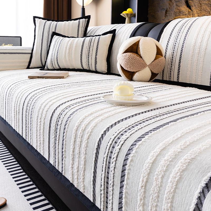 Autumn Living Room Non-slip Striped Sofa Cushion Couch Sofa Covers Mat Chenille Slipcover Funda Sofa Mat