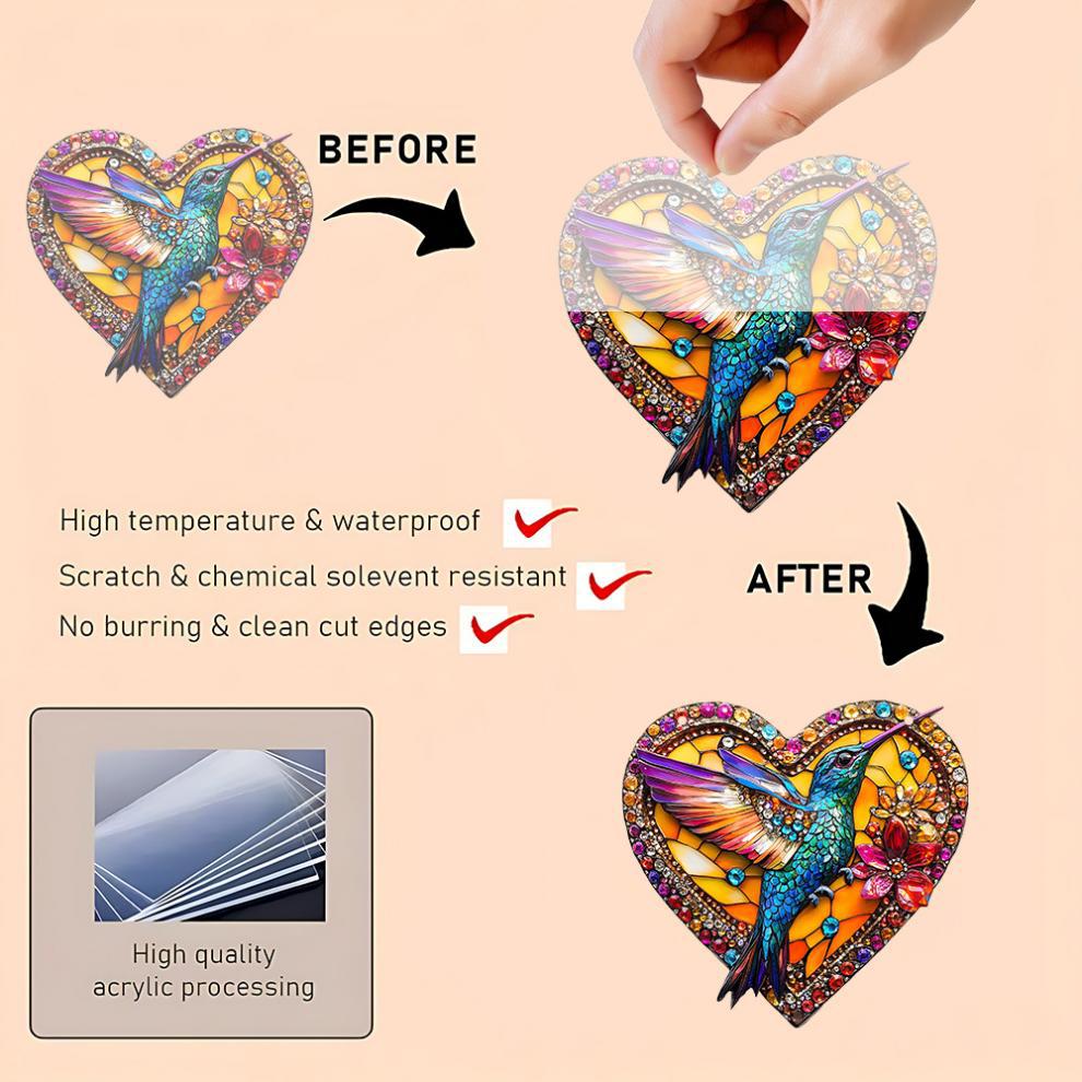 Hummingbird Hanging Acrylic Wind Chime Bird Pendant Heart Shape Suncatcher For Outdoor Home Garden