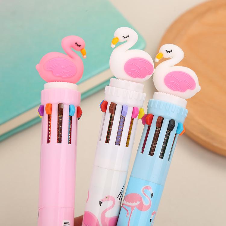 Korean Heart-Themed Ten-Color Push-Action Ballpoint Pen Rollerball Pen for Students and Doodling