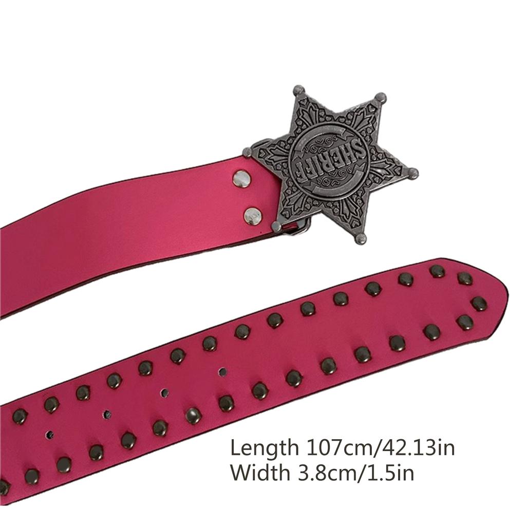 Harajuku Adult Waist Belt with Carved Buckle Alloy Rivet Waistband PU Waist Belts for Women Universal Pants Belt