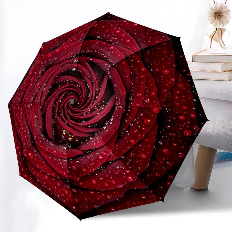 

1pc Sturdy 8-Bone Auto Umbrella, Soft Purple Yellow Rose Yin Yang Umbrella, Digital Printed, Foldable Umbrella for On-the-Go Outdoor Use