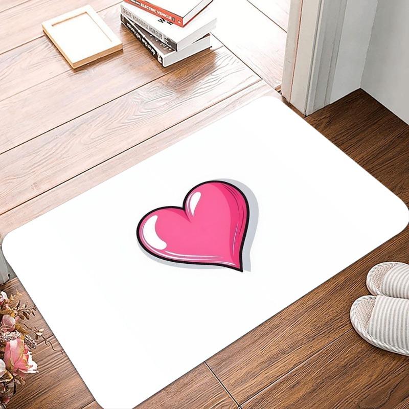 A Heart of Love Printing Non-Slip Small Rug Waterproof Easy To Clean Floor Mat for Indoor Outdoor Use Durable Home Decoration