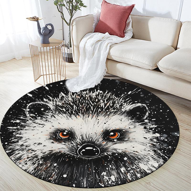 Runder Teppich mit schwarzem Igelmuster, Teppich für Wohnzimmer, Schlafzimmer, Spielzimmer, Rutschfeste Fußmatte, Feiertagsgeschenke und Geburtstagsgeschenke. 80cmx80cm