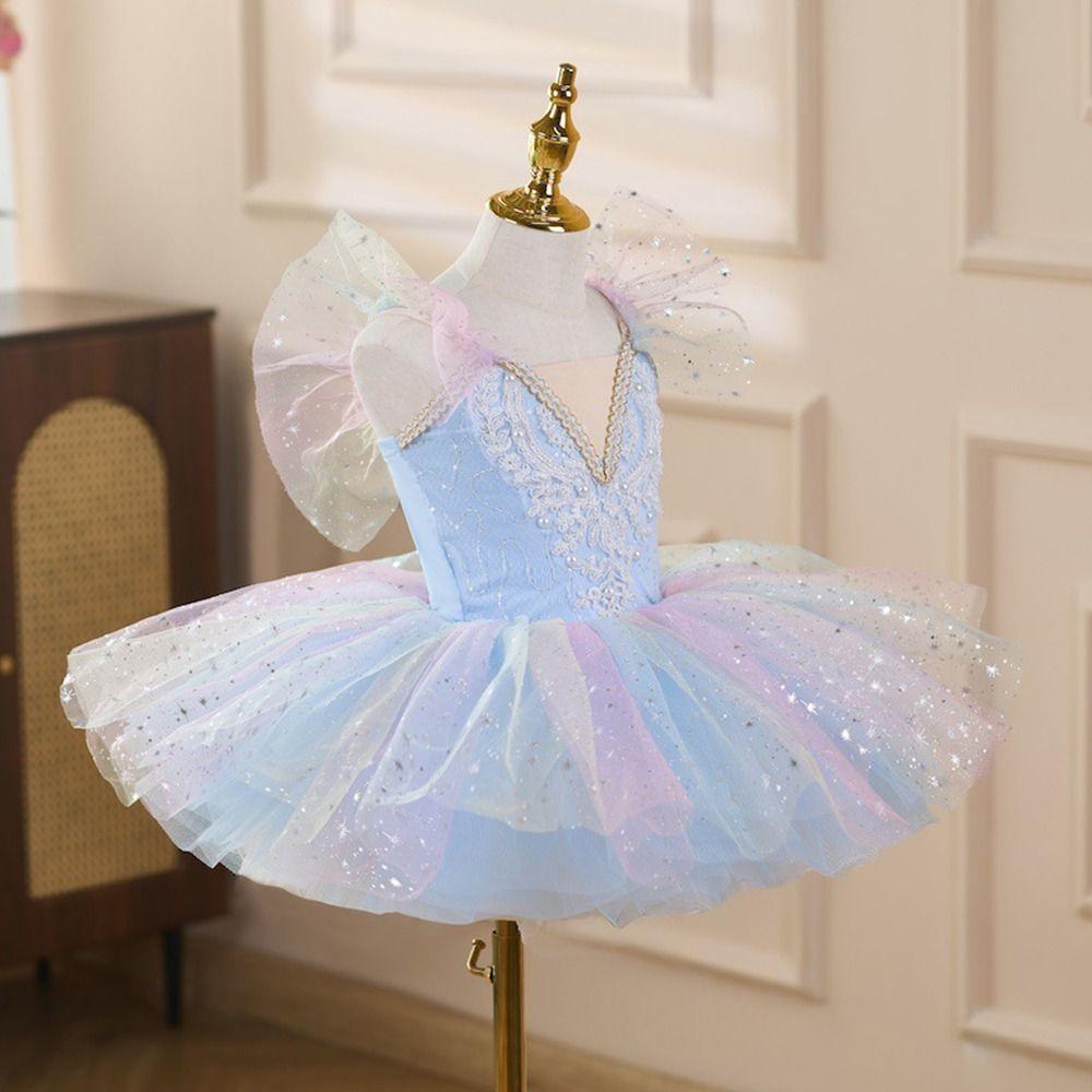 

Fashion Sequin Kids Ballet Dress Puffy Party Dress Ballet Tutu Modern Dance Costumes Kids Girls 160 небо синє кольору