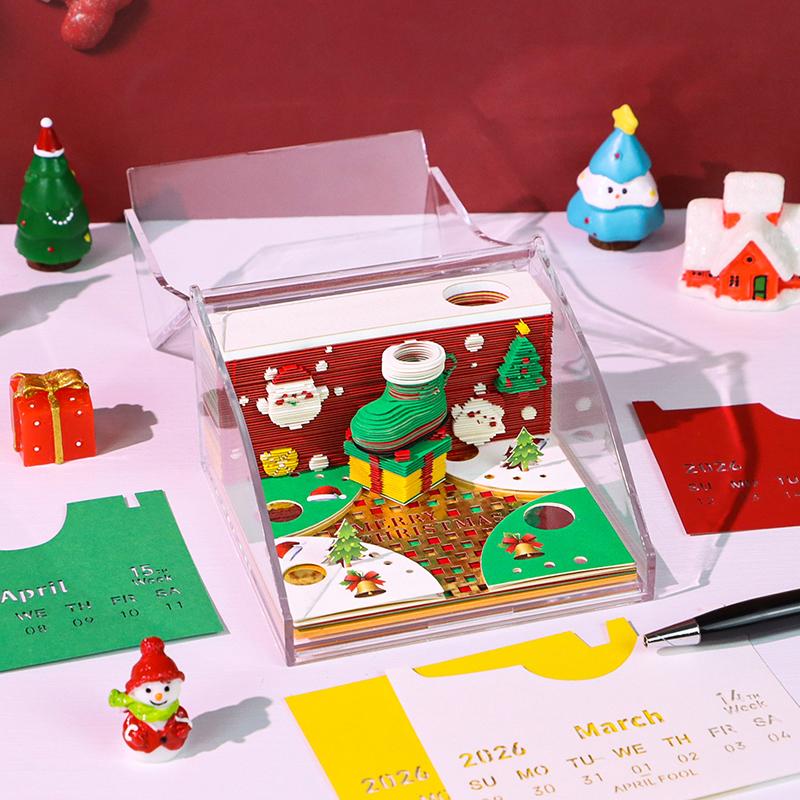 Time Piece Kalender 2026 Schreibtischkalender mit LED-Licht 3D Abreißkalender Papierschnitzkunst Notizblock Geschenk Weihnachten