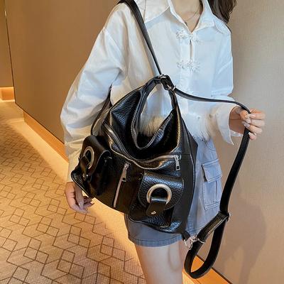 Zippered Monochromatic Crossbody Bag Versatile Shoulder Bag Soft Travel Bag Motorcycle Style PU Bag New Product