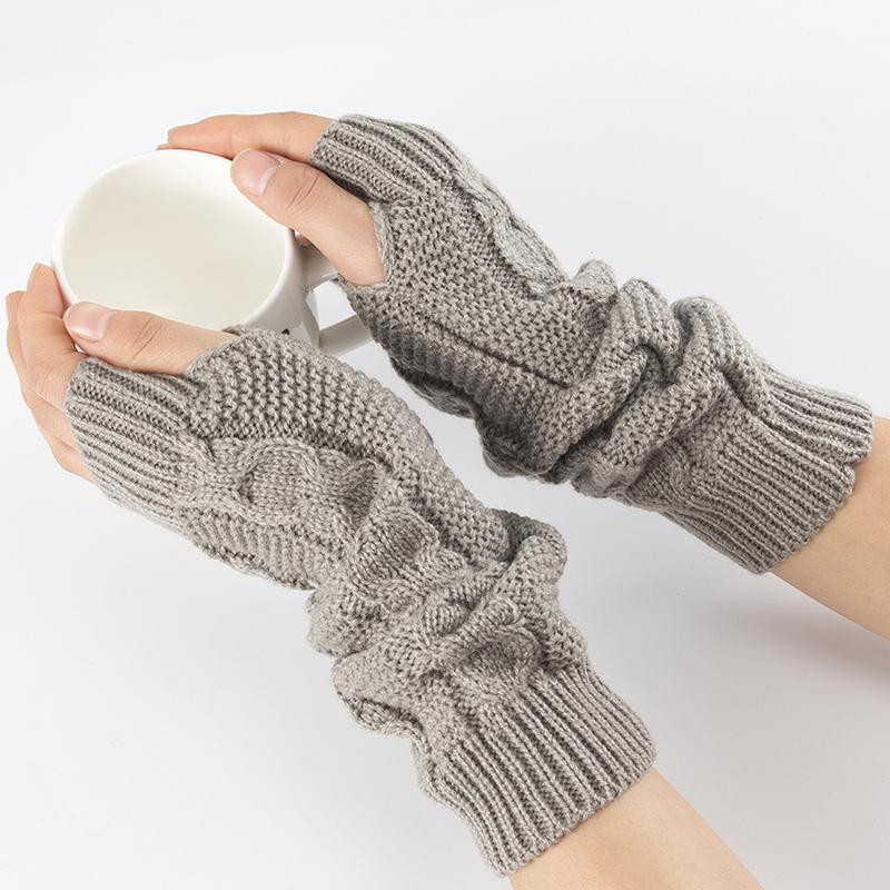 Fashion Autumn Winter Adult Children Bowknot Ball Socks Thick Fried Dough Twists Pattern Open Finger Knitted Wool Warm Arm Cover