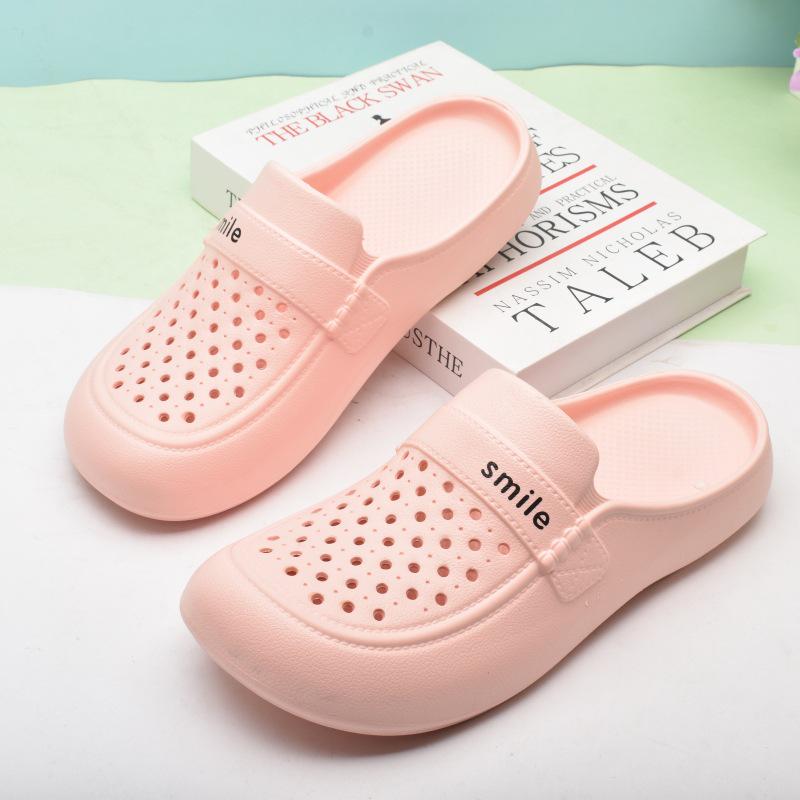 Damen Sommer Loch-Zehen Strand Pantoffeln: Leicht, Hohlkonstruktion, Flacher Boden.