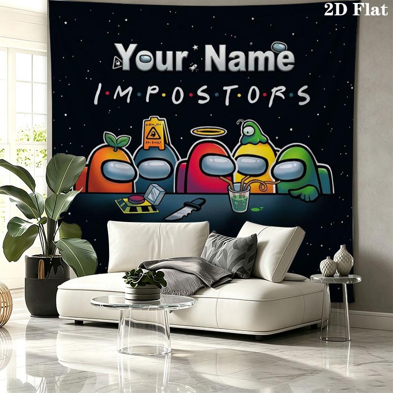 Among Us Custom Name Wall Tapestry Aesthetic Wall Hanging Printed Fabric Blanket Decorative Tapestries for Bedroom Living Room Home Decor