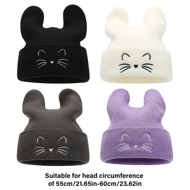 Fashion Knitted Hip Hop Skull Hat Unisex Headwear with Delicate Embroidered Cats for Trending Appeal