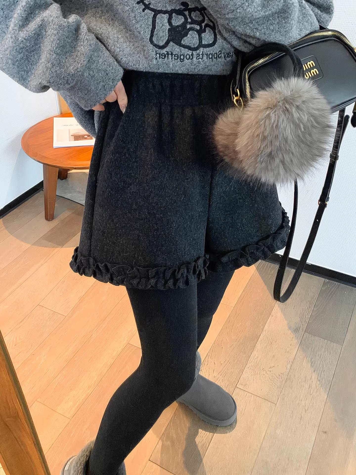 

2026 High Waist Plus Size Lace Shorts - Woolen Wide Leg for Women XXL чорний/сірий