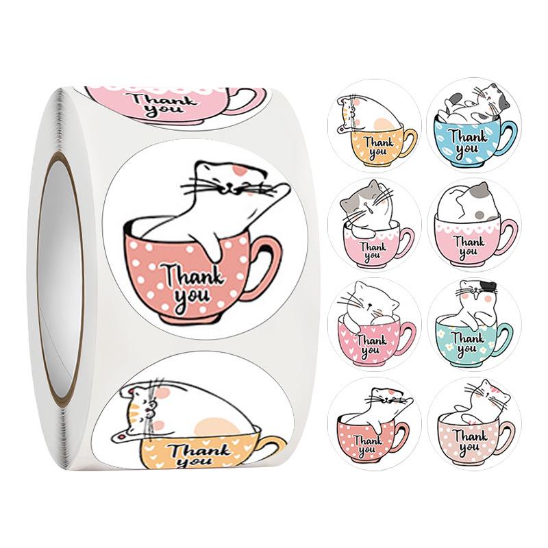 500-Roll 3.8cm Floral Thank You Stickers: Round Adhesive Labels for Gift Wrapping & Sealing