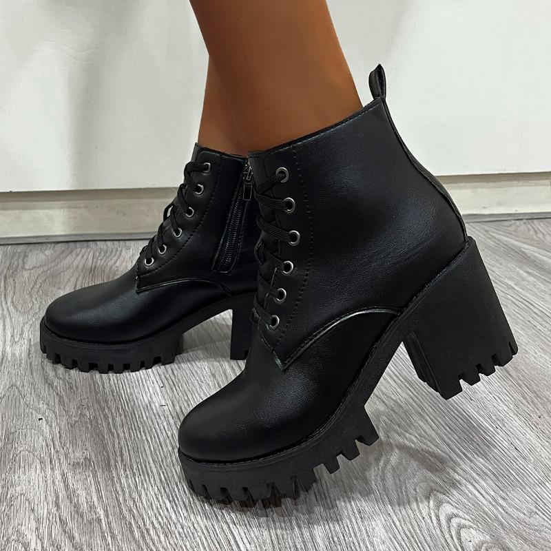 Fashion Winter New Fashion Comfortable Elegant Square with Women's Shoes Side Zipper Round Head Solid Simple Thick Heel Boots