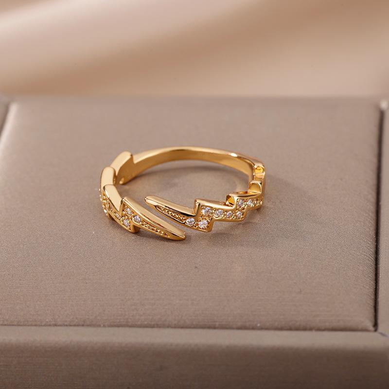 18K Goldplattierter offener Ring mit Zirkonia-Blattdesign - Luxuriös, Anlaufgeschützt, Ideal für Frauen