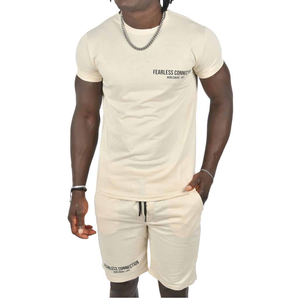 DeepSEA Text Printed Slim Cut Lycra Shorts T-Shirt 2 Piece Set 2403195