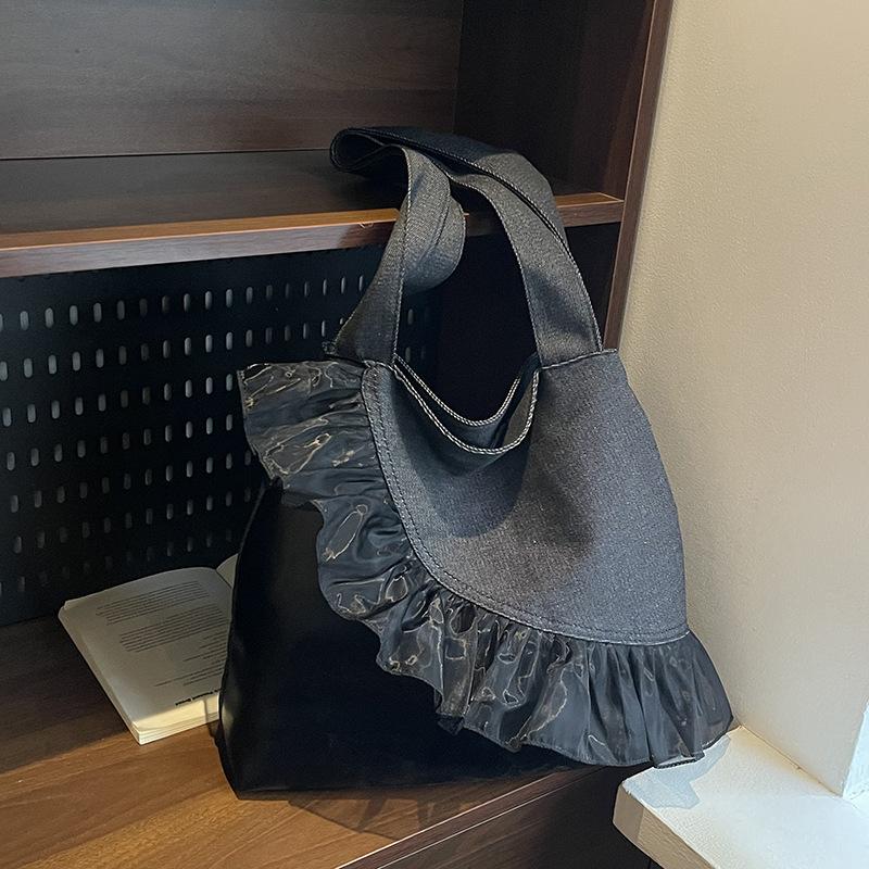 Stylish Large-capacity Splicing Tote Bag Women's New Sweet Lace Shoulder Bag Casual Commuter Bag