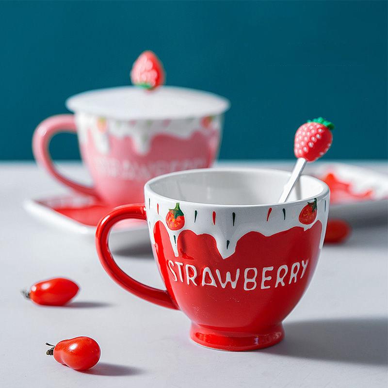 Kreative schöne Erdbeere Becher Keramik Wasser Tasse Kaffee Tasse Milch Tasse Becher Nachmittagstee große Kapazität Wasser Tasse