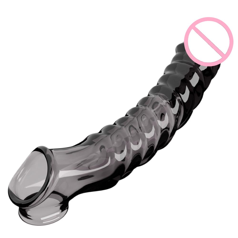 Przezroczysty Penis Extend Sleeve z wibratorem Wielokrotnego użytku prezerwatywy Dildo Penis Enhancer Opóźnienie wytrysku Pierścienie na penisa Zabawki erotyczne dla mężczyzn